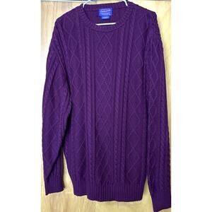 Vintage Pentleton Sz XL Cotton Hong Kong Crew Neck Cable Knit LS Purple Sweater